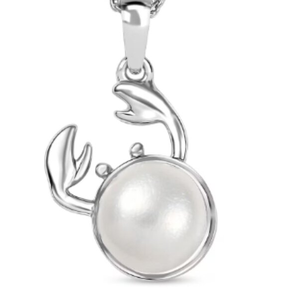 Astrology Necklace in Freshwater Pearl and 925 Silver - ( Cancer ) the Crab - Picture 1 of 2